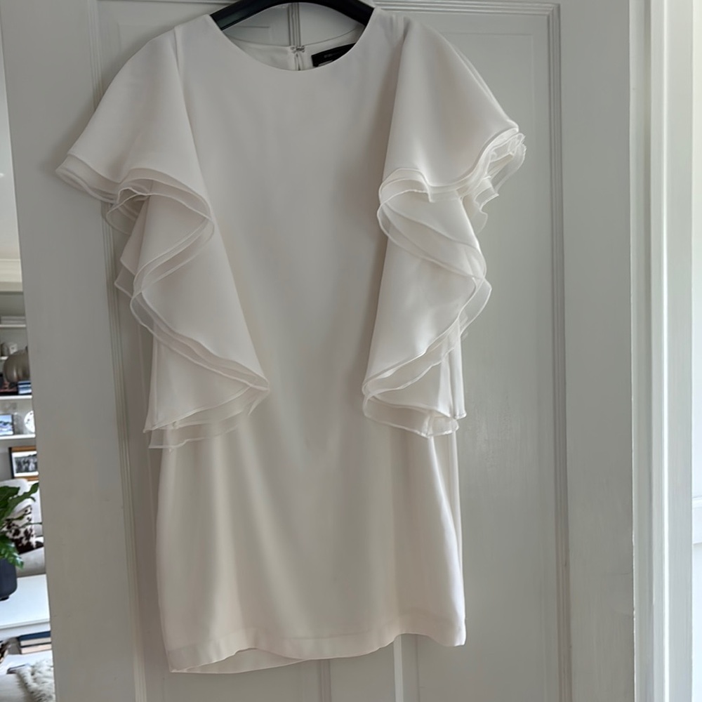 Elegant White Ruffle Sleeve Mini Dress
